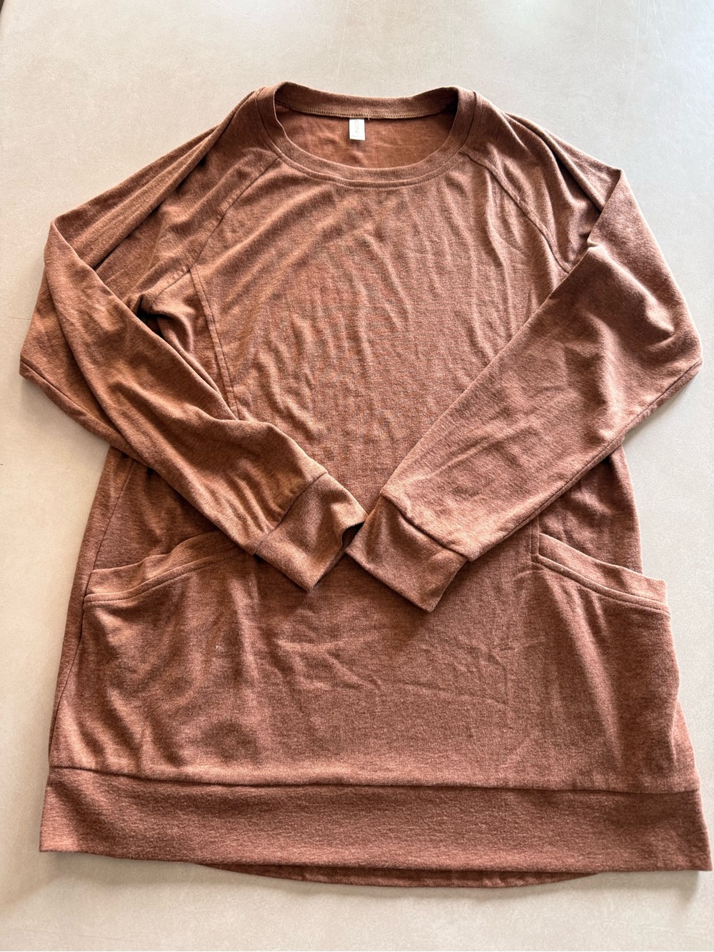 Long Sleeve Pocket Tunic Top - Rust Brown